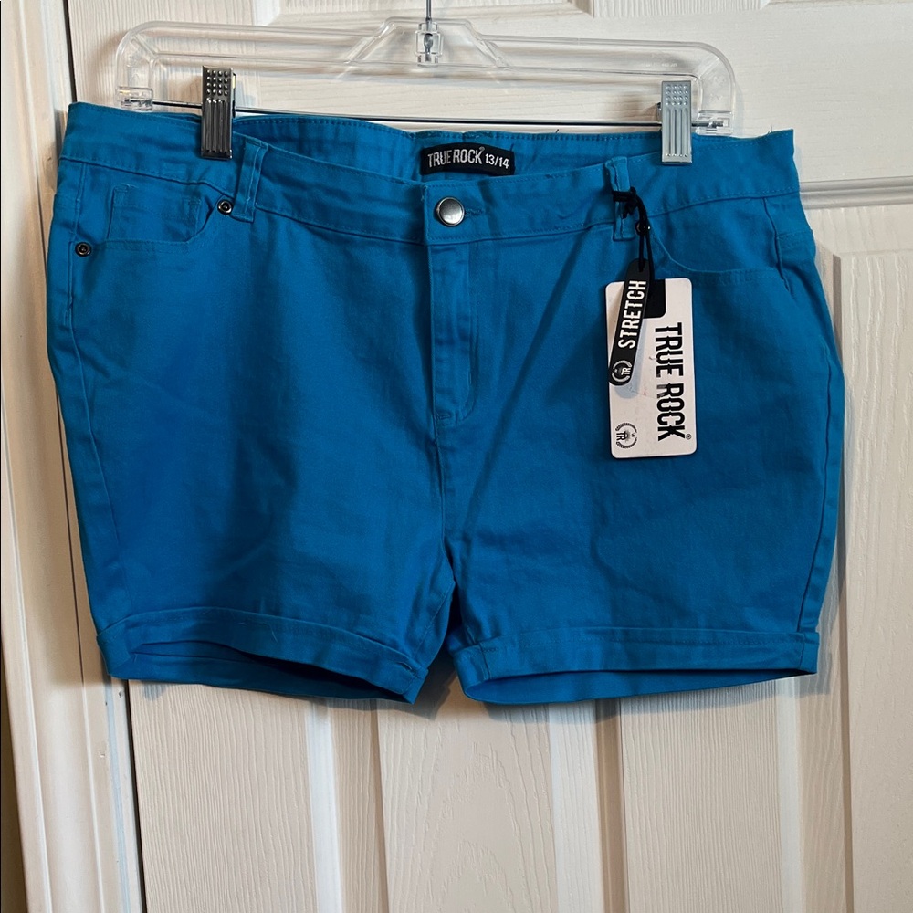 New With Tags TRUE ROCK Bright Blue Stretch Mid-Rise Jean Shorts